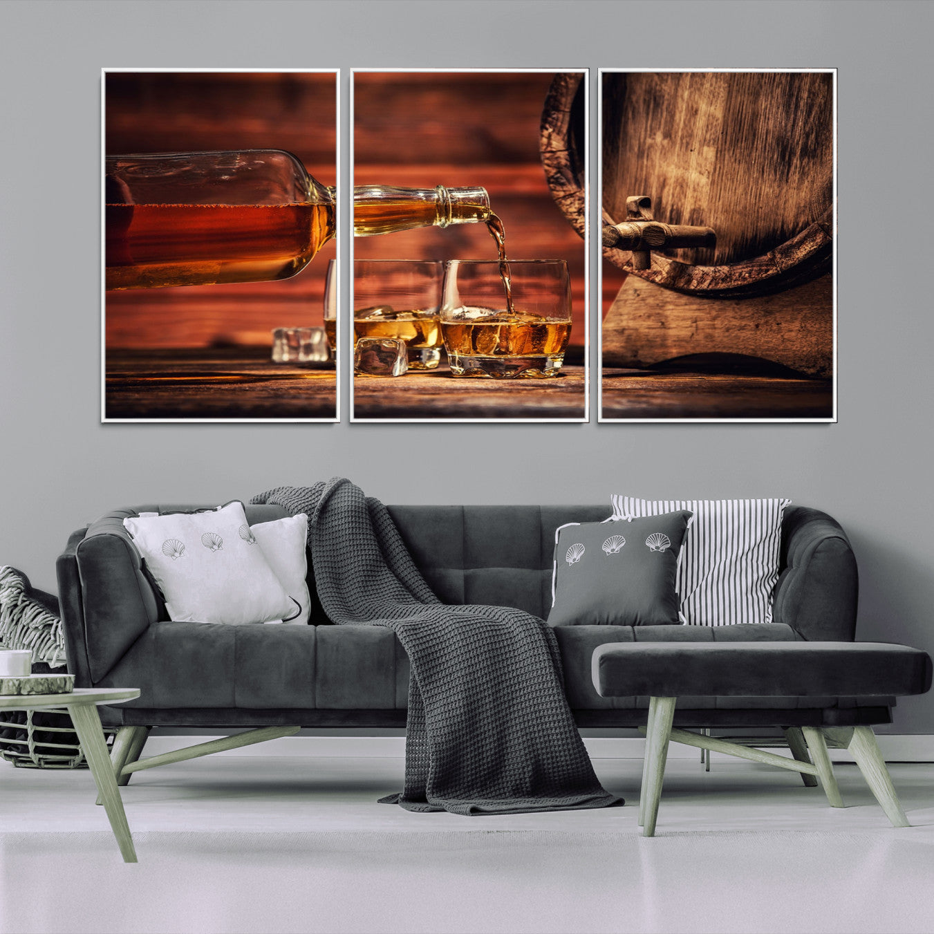 21266-MGV-FC-60X30-3P_White-Whiskey and Cigar Canvas Wall Art | 3 Panel Bar Room Decor for Home Lounge, Office, or Man Cave |