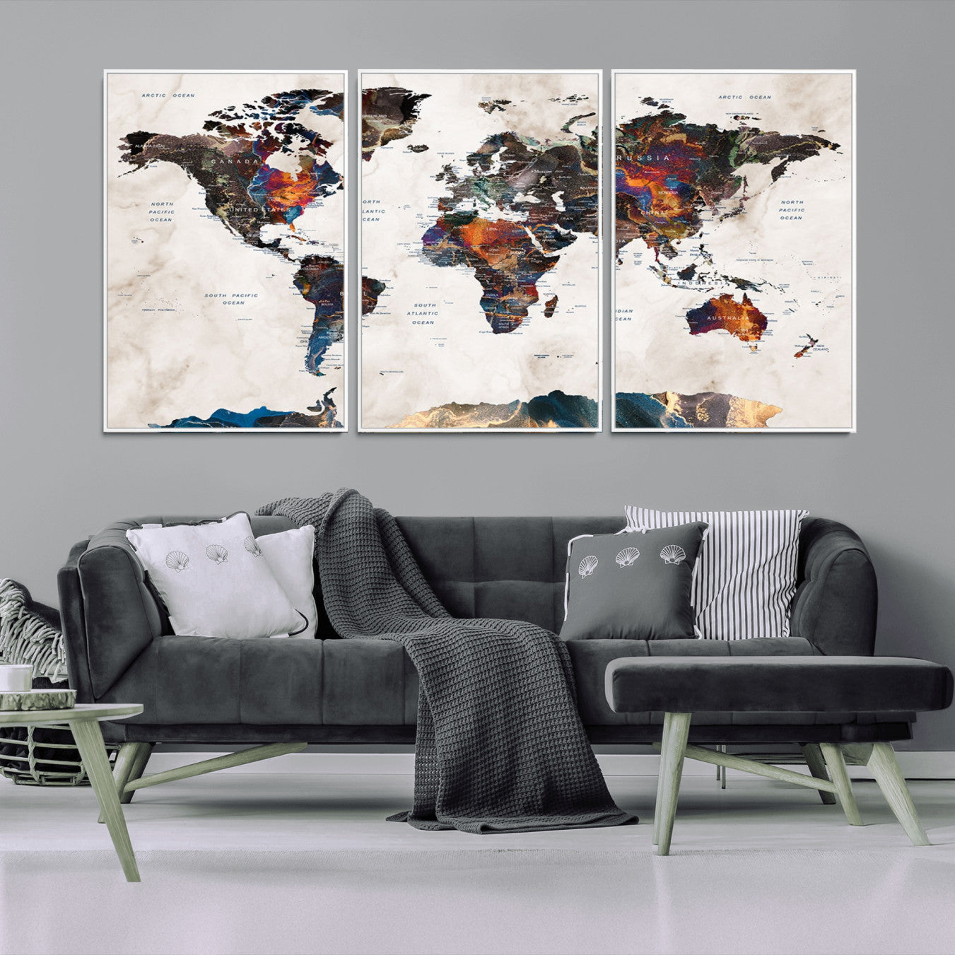 90881-MGV-CV-36X24-Push Pin World Map Canvas Print – Travel Tracker Wall Art for Couples, Perfect Anniversary Gift for Home or Office Decor