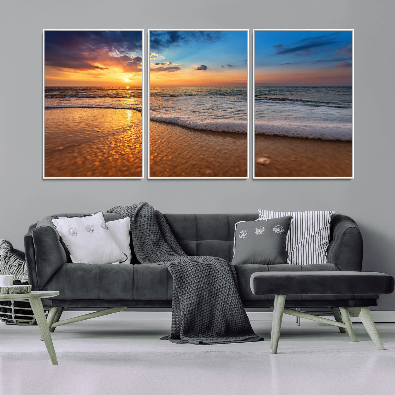 -Sunset and Beach at Night Wall Art Canvas Print