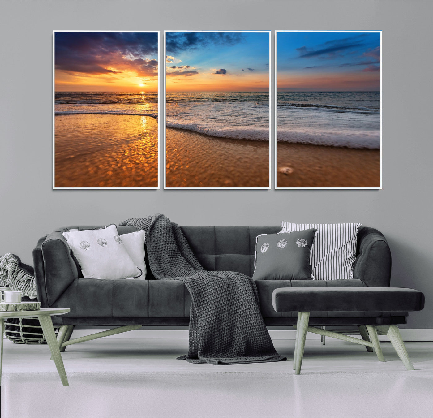 -Sunset and Beach at Night Wall Art Canvas Print