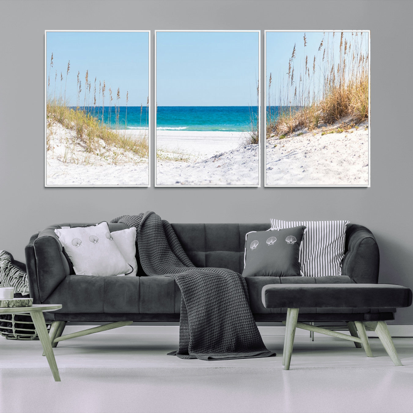-Serene Coastal Dune Path with Ocean View, 3-Panel Beach Canvas Wall Art, Tranquil Seascape Giclee