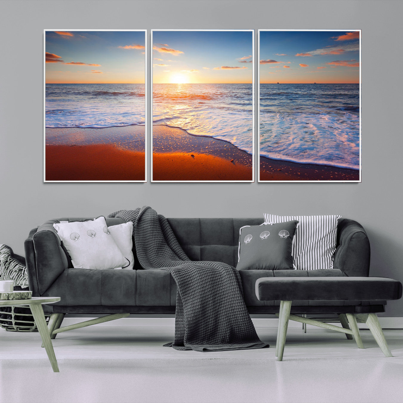 96736-MGV-FC-60X30-3P-Ocean Beach Canvas Wall Art Beach Canvas, Coastal Sunset Tropical Island Beach Sunset Artwork Print