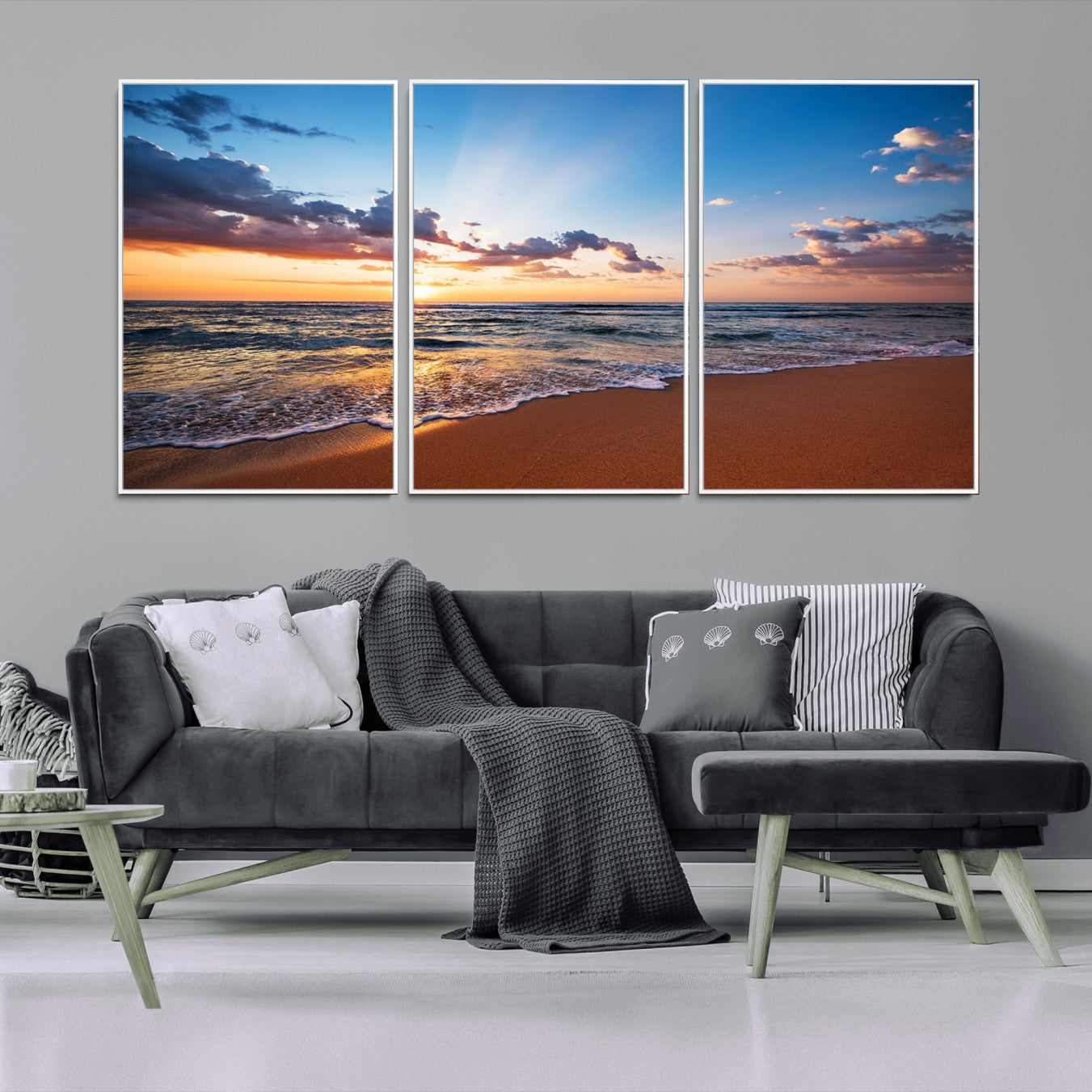 -Serene Ocean Sunset Canvas Print, Golden Hour Beach Wall Art, Giclee Canvas with Gallery Wrap and