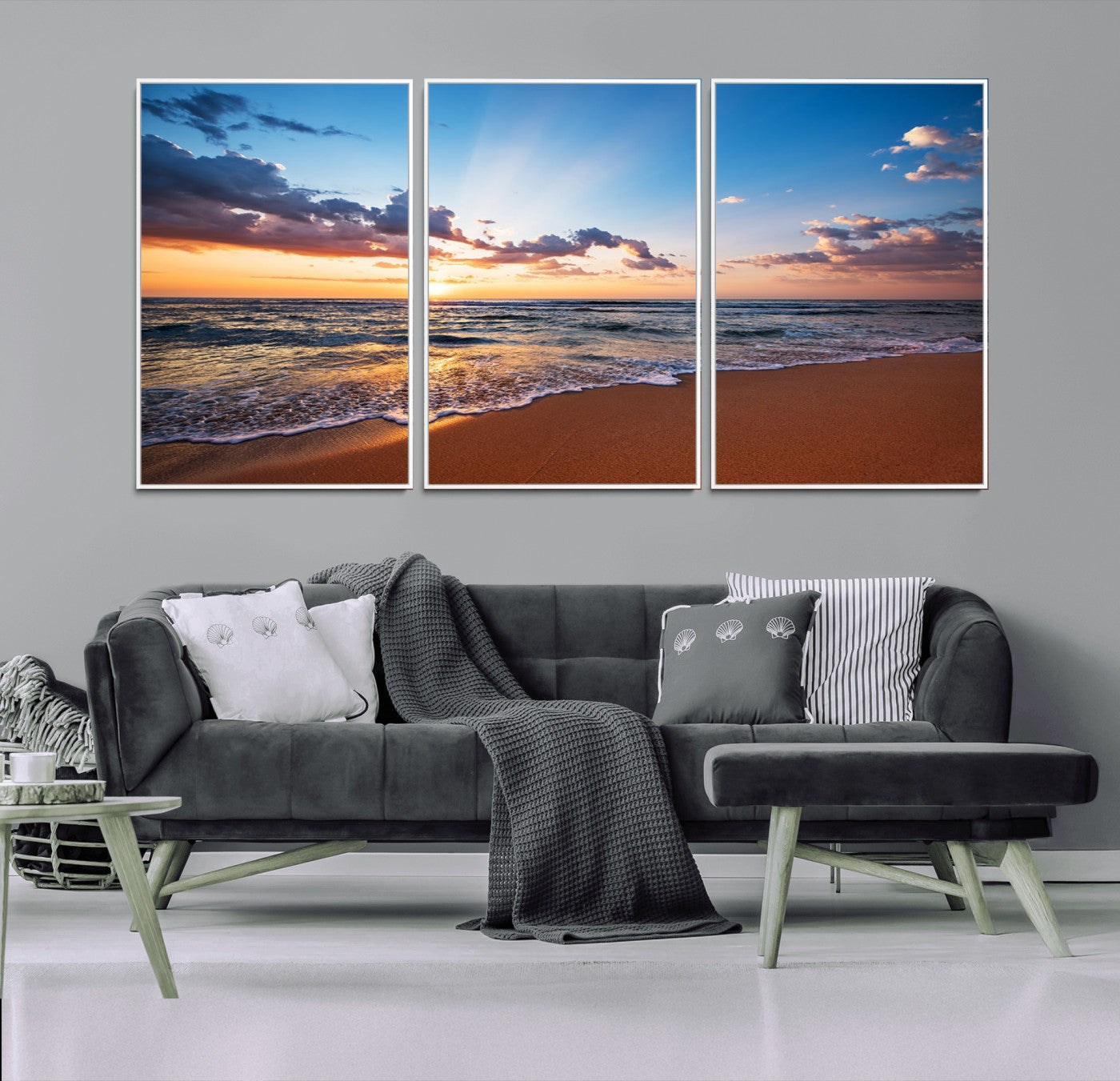 -Serene Ocean Sunset Canvas Print, Golden Hour Beach Wall Art, Giclee Canvas with Gallery Wrap and