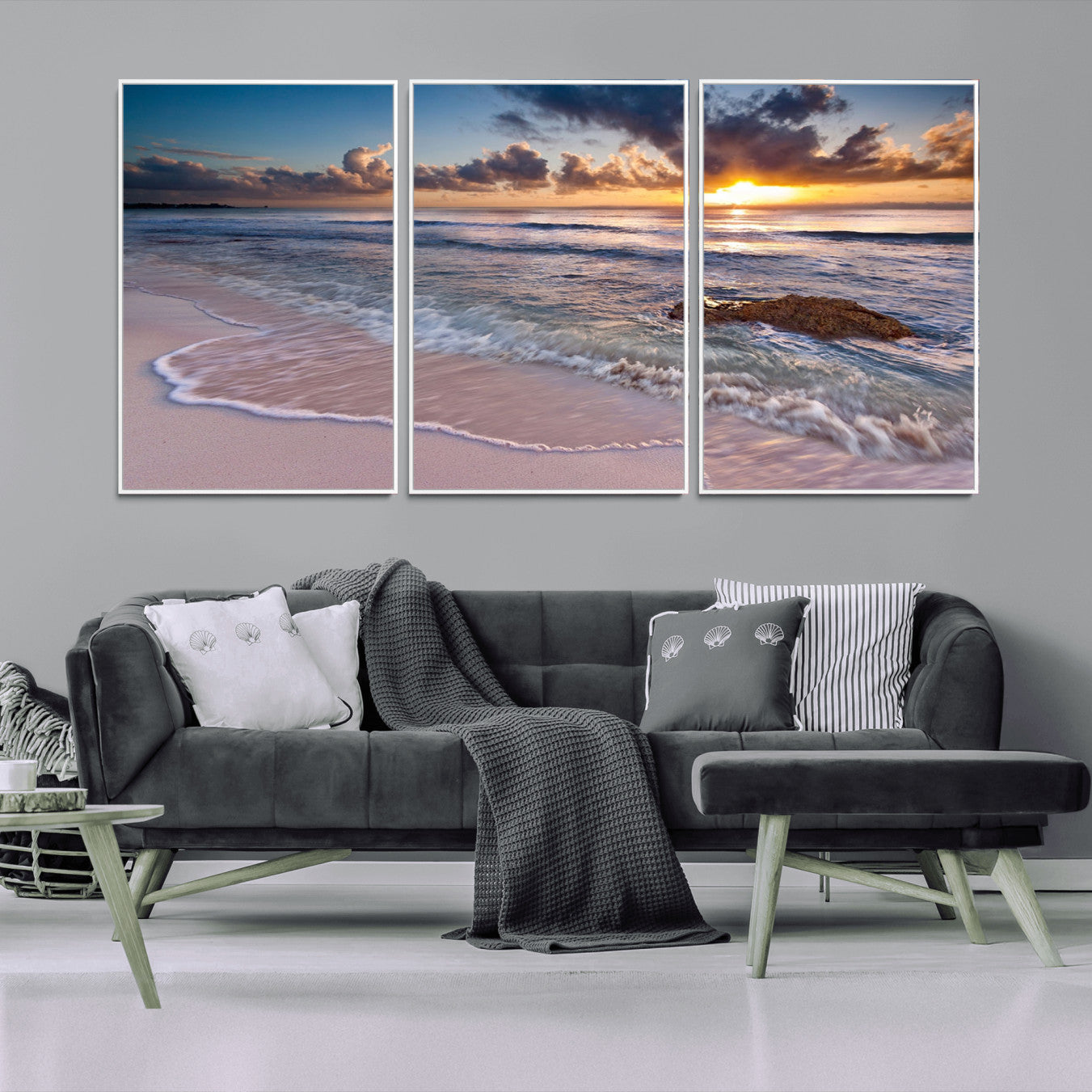 94906-MGV-FC-60X30-3P_White-Sea Ocean Sunset Beach Wall Art Canvas Print
