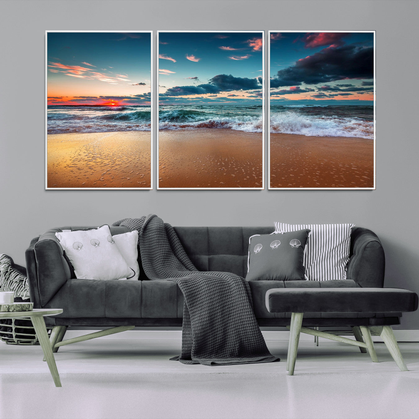 46642-MGV-FC-60X30-3P_White-Sunset on Beach Wall Art Ocean Beach Canvas Print