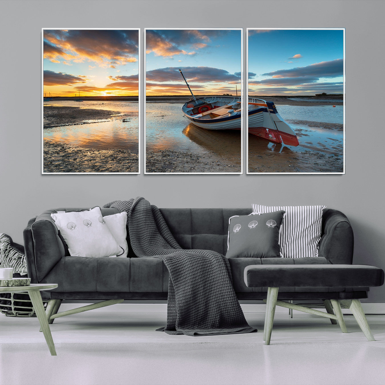 -Small Boat At The Beach Sunset Wall Art, Boat Sunset Wall Art Canvas Print