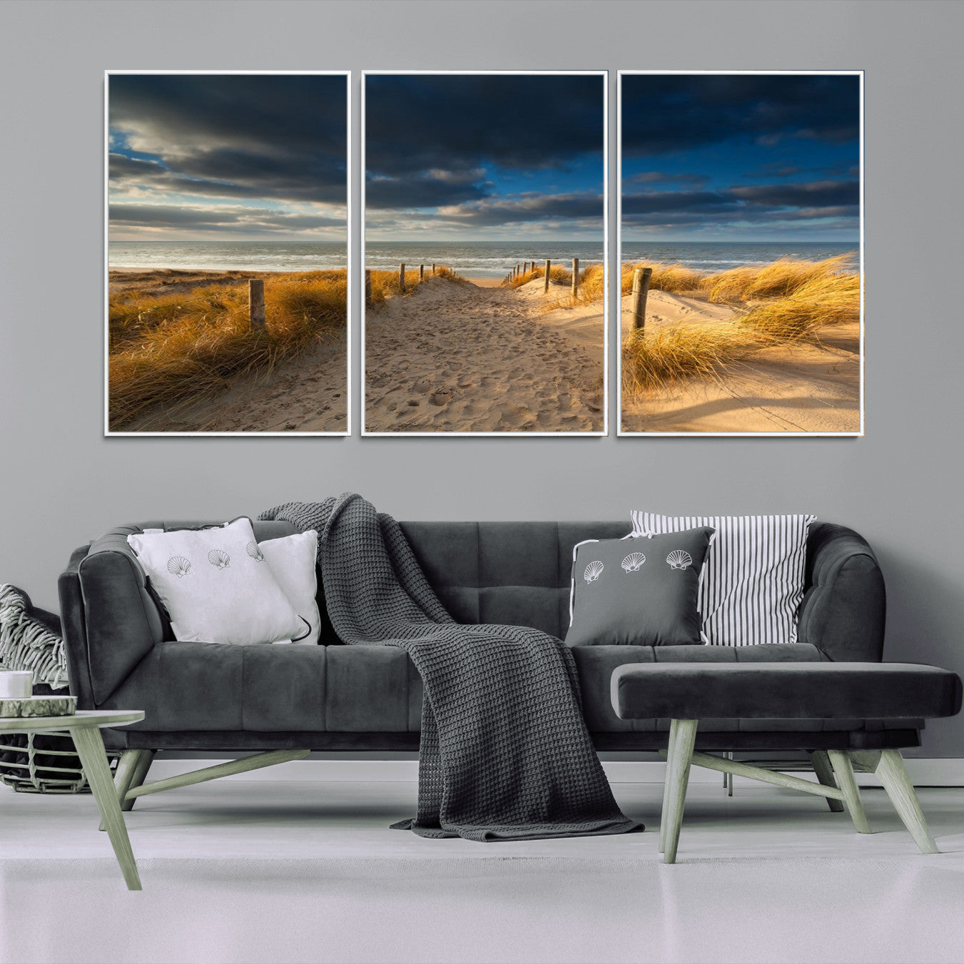 12360-MGV-FC-60X30-3P_White-Ocean Beach Dark Clouds Wall Art Canvas Print