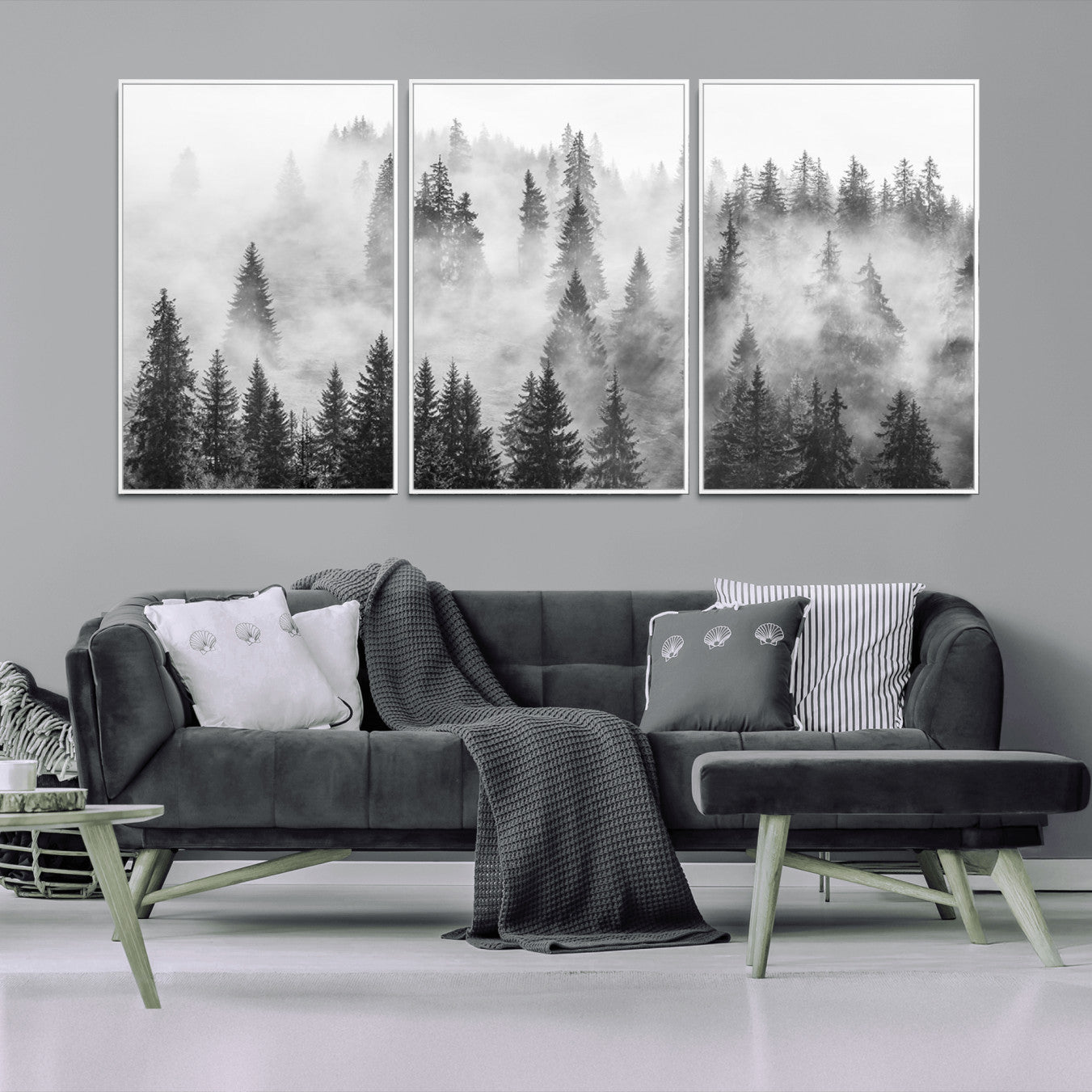 -Forest Wall Art Print | Foggy Pine Forest Canvas Wall Art - Black and White Nature Decor for Living Room, Office