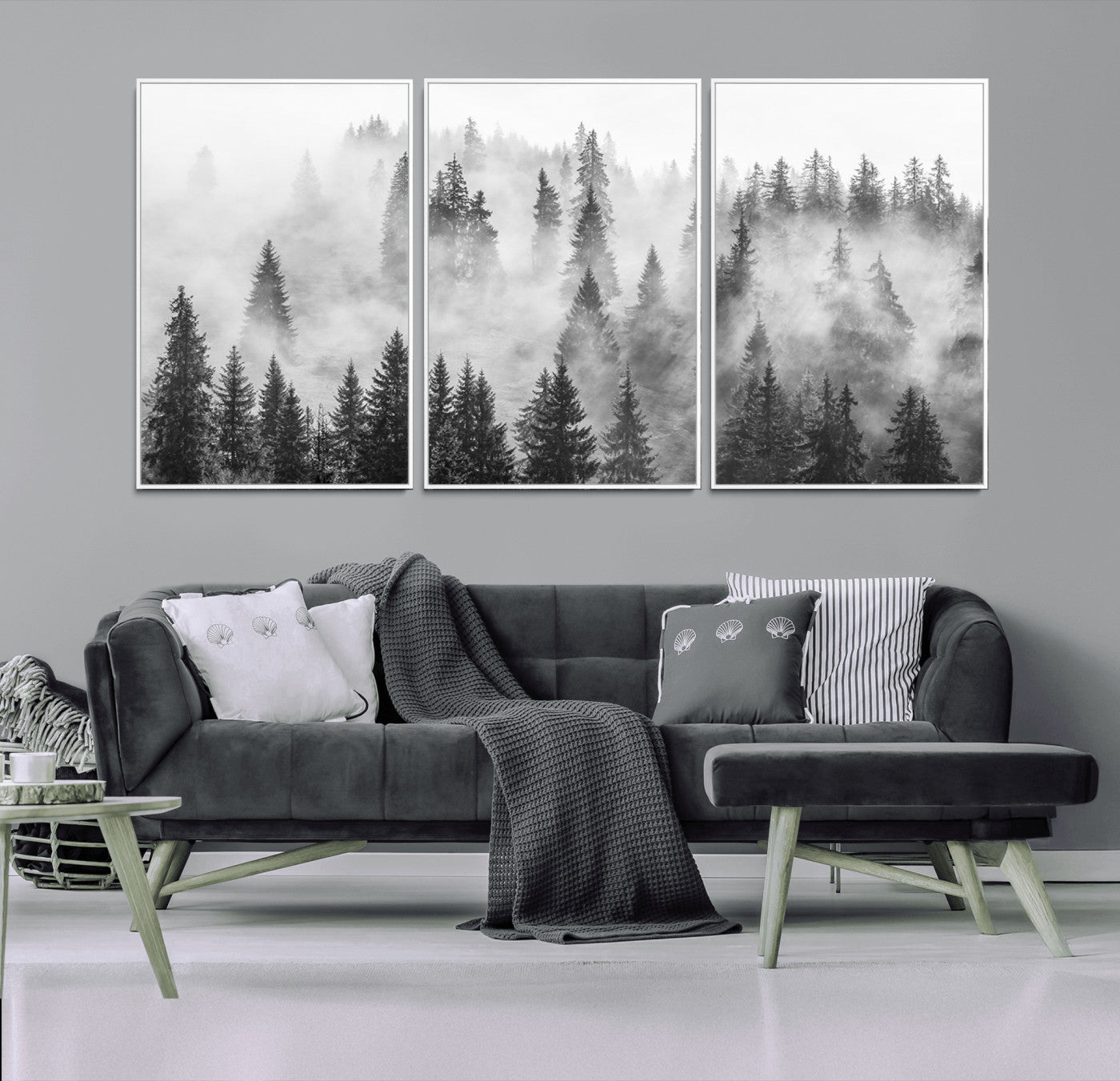 -Forest Wall Art Print | Foggy Pine Forest Canvas Wall Art - Black and White Nature Decor for Living Room, Office