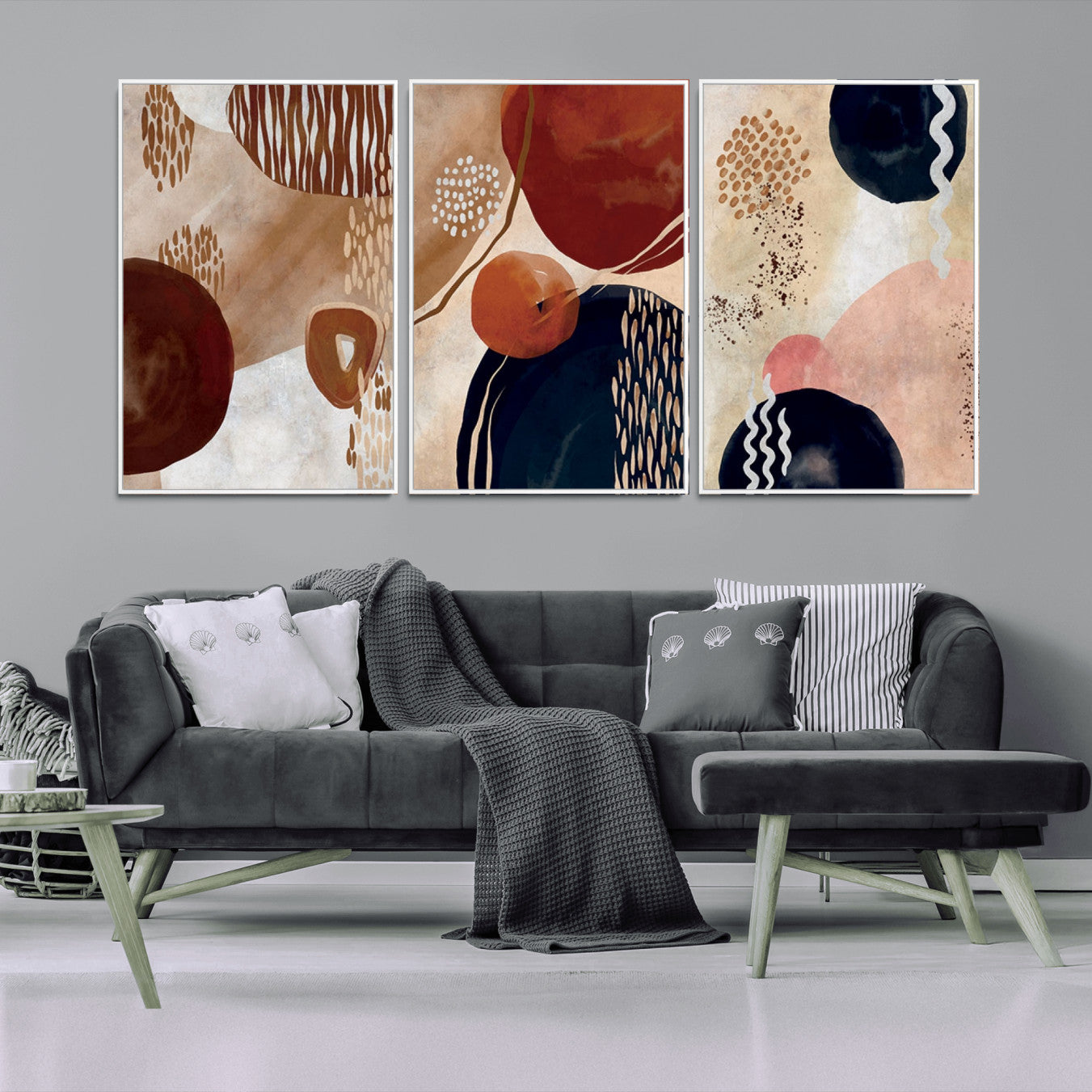 -Boho Wall Art Canvas Print Set Mid-Century Prints Bohemian Wall Artwork Prints Boho Neutral