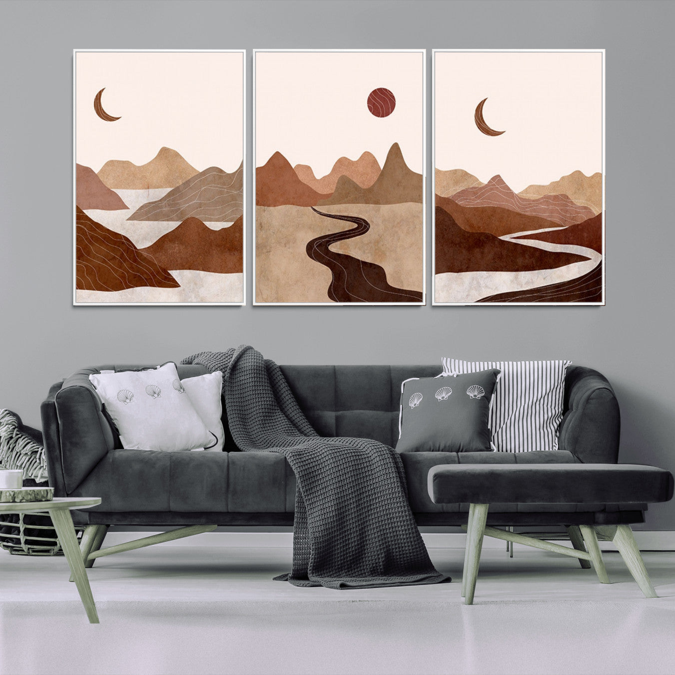 -Boho Wall Art Canvas Print Set Mid-Century Prints Bohemian Wall Artwork Prints Boho Neutral