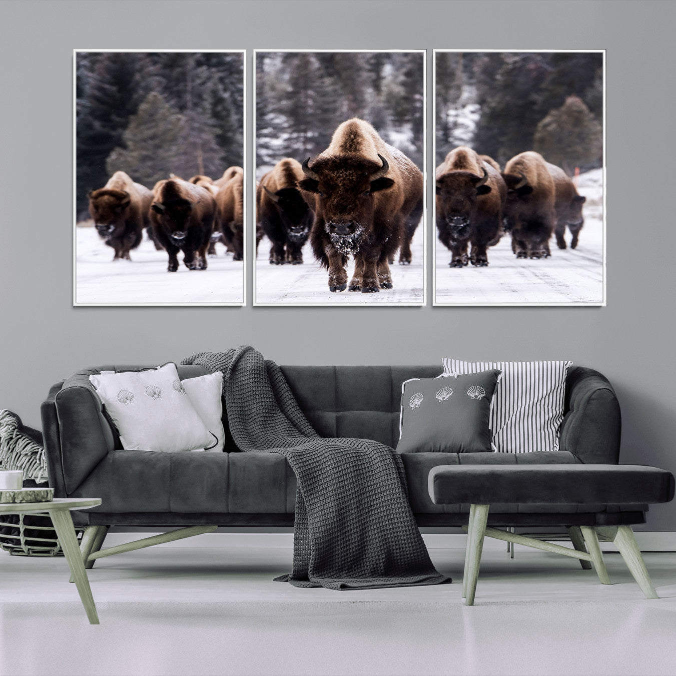 -Bison Wall Art Canvas Print- Bison Herd Canvas Wall Art – Majestic Wildlife Photography – Framed and