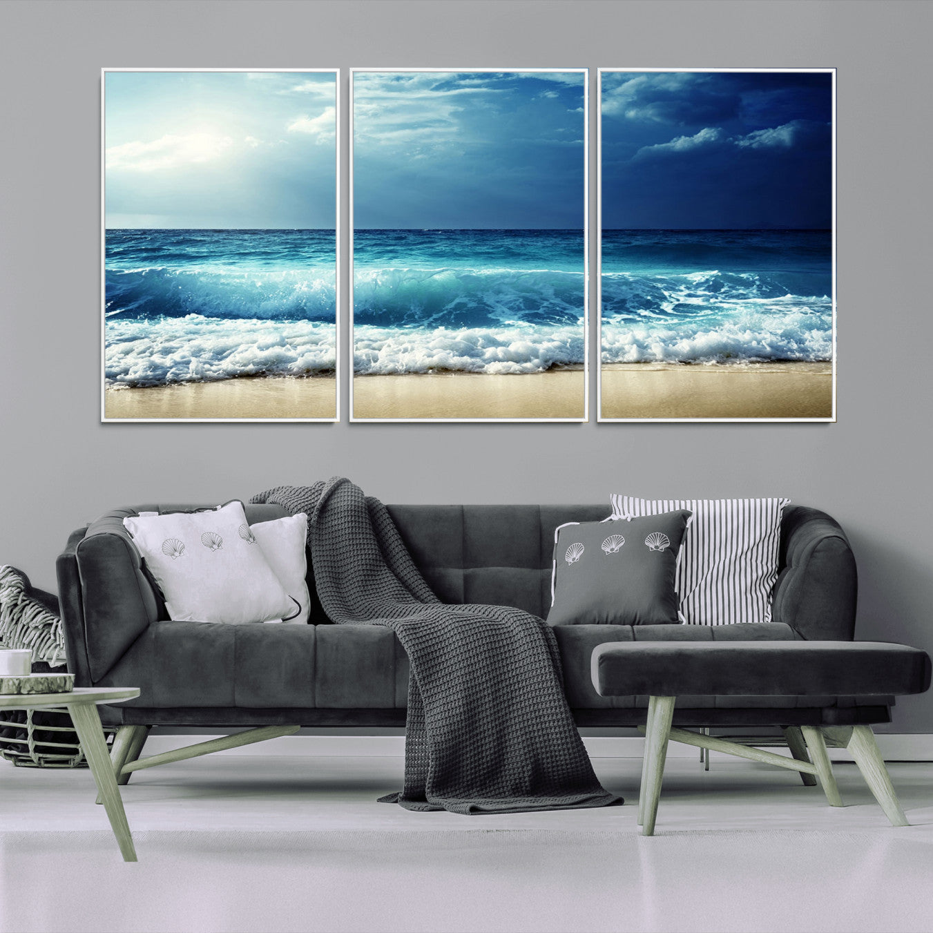 -Majestic Ocean Wave Wall Art Canvas | 3 Panel Large Seascape Print for Living Room, Bedroom, Office