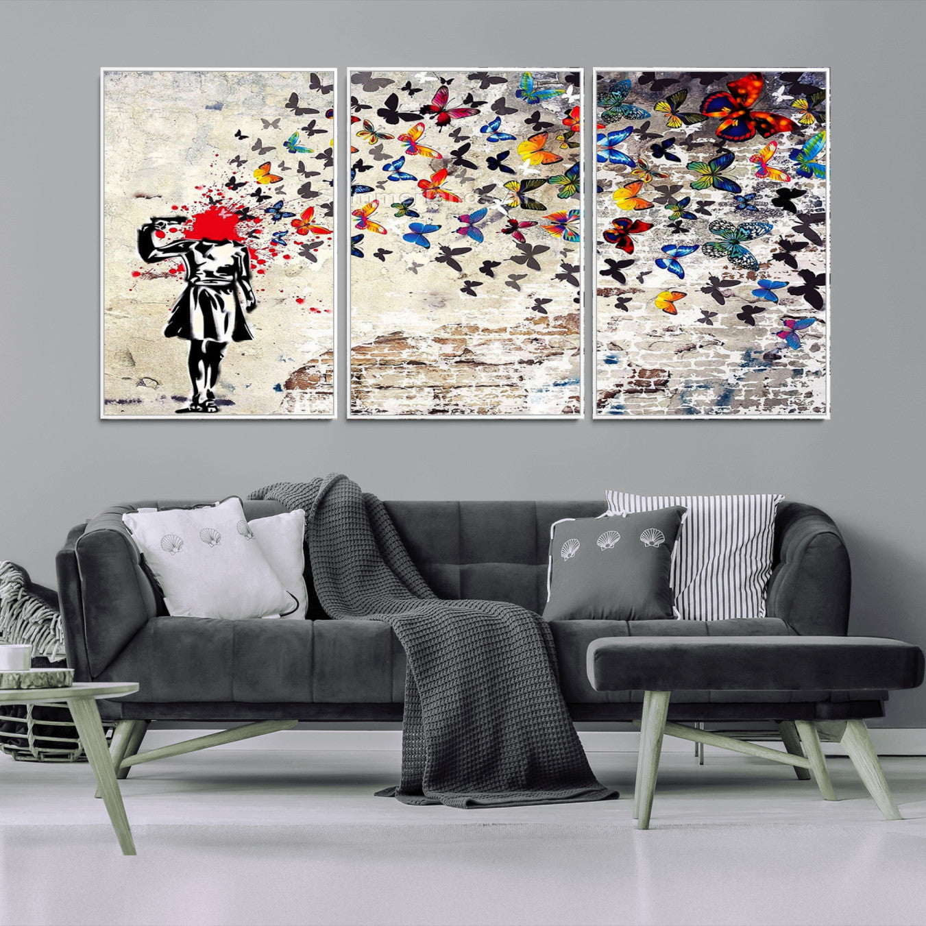-Banksy Art Butterfly Girl Explosion Canvas Art – Vibrant Urban Graffiti for Modern Interiors - Ready