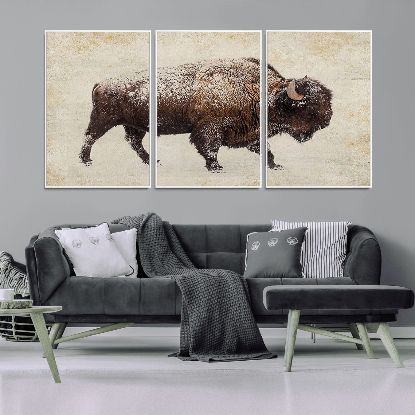 -Buffalo Wall Art, Western Bison Canvas Print, Rustic Buffalo Art for Cowboy Western Decor, Large
