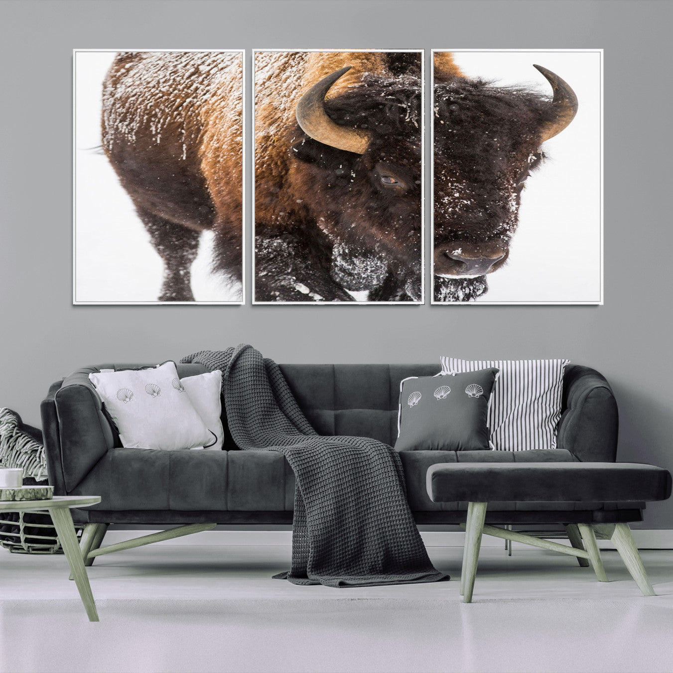 -Bison Wall Art Canvas Print For Farmhouse, Wild Animal Wall Art, Framed Wild Bison Wall Art
