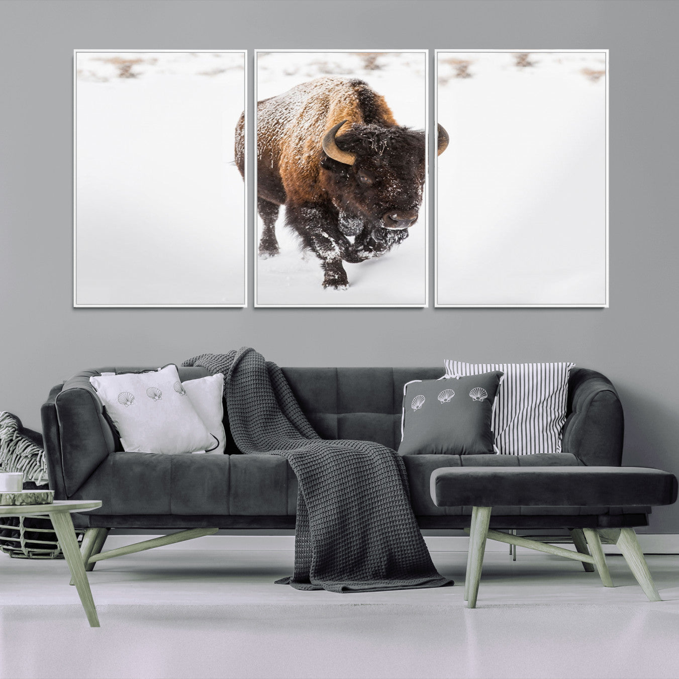 -Bison Winter Wall Art Canvas Print For Farmhouse Decor