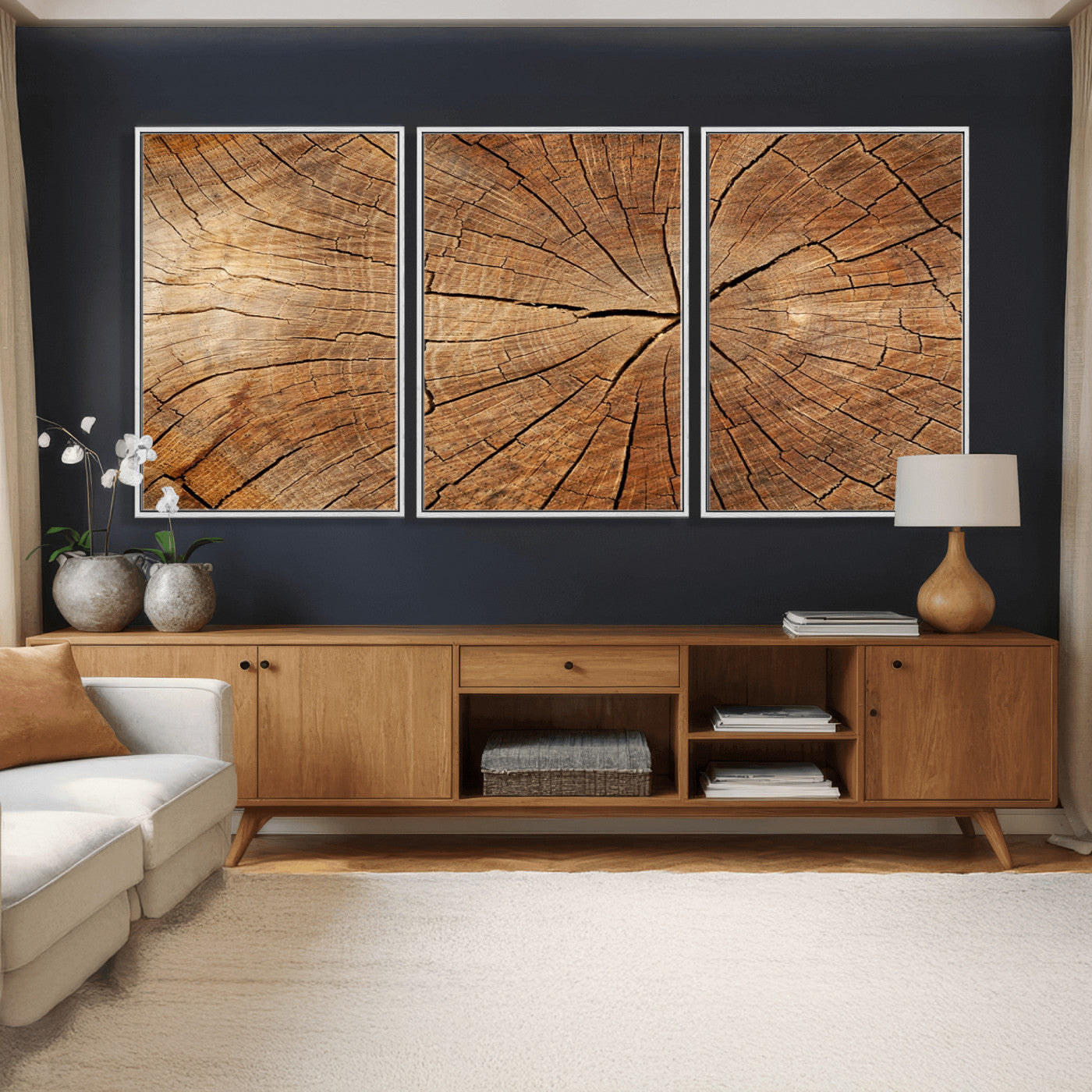 61710-MGV-CV-36X24 - Tree Ring Canvas Art, Rustic Wood Grain Wall Art, Tree Slice Decor for Modern Homes, Giclee