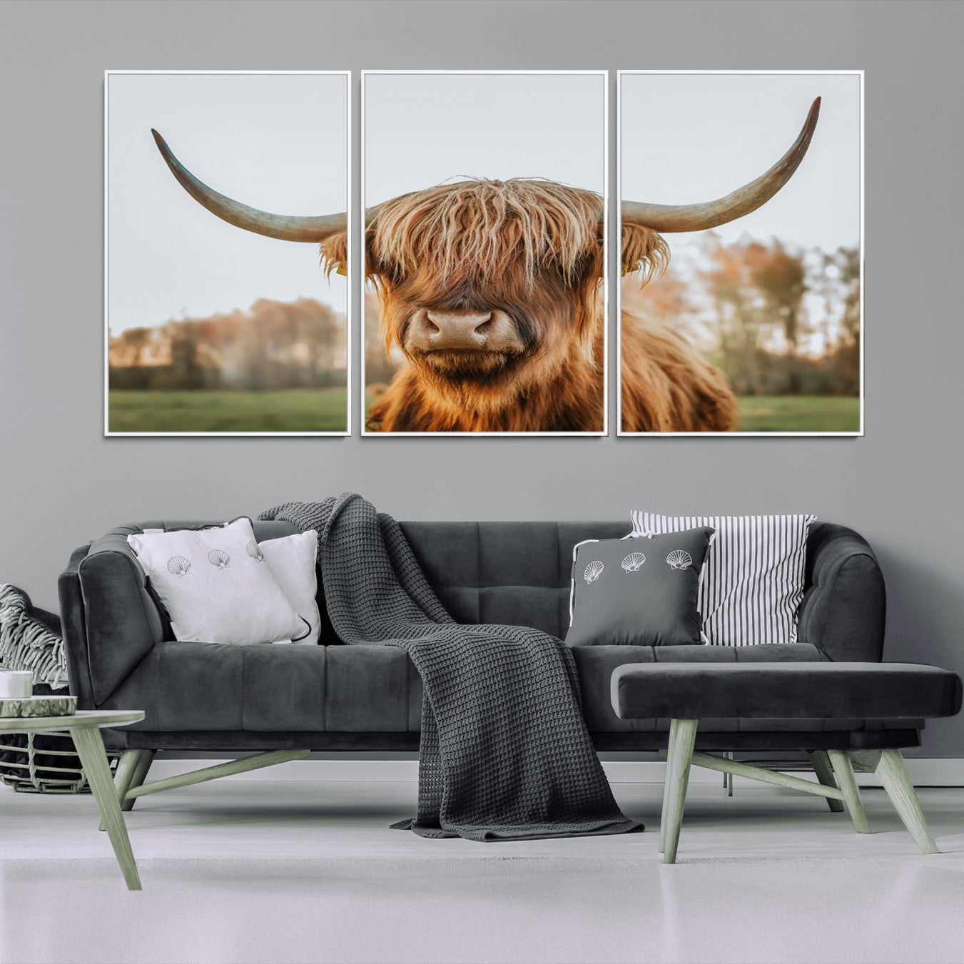 -Highland Cow Animal Scottish Cattle Art Print Farmhouse Wall Art Canvas Print
