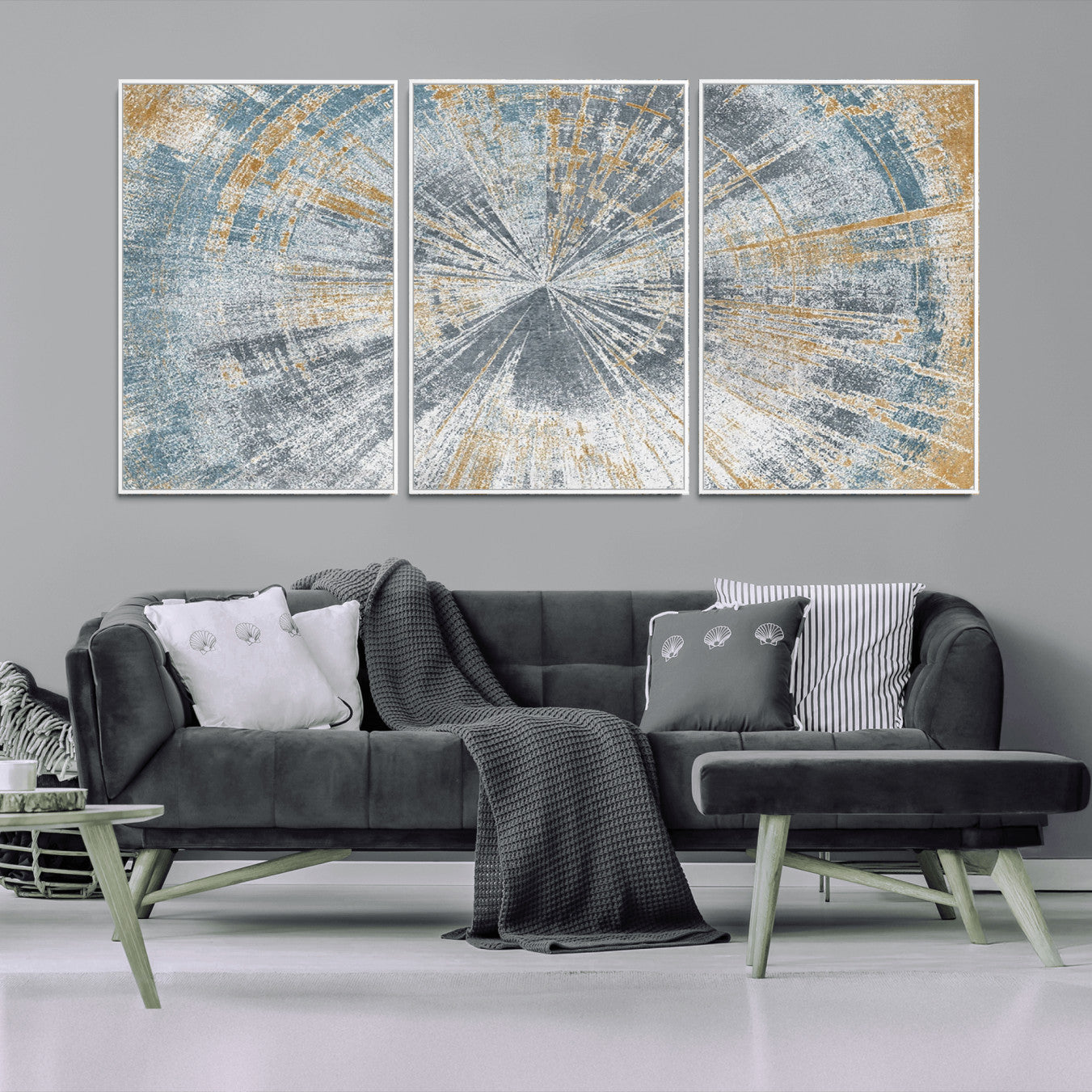 17631-MGV-CV-36X24-Radiant Abstract Wood Rings Canvas Art – Modern Triptych Wall Decor for Living Room or Farmhouse