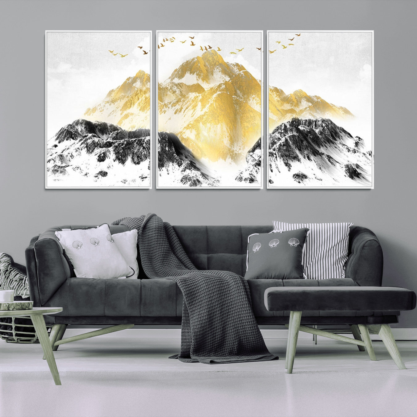 37733-MGV-CV-36X24-Golden Mountain Triptych Wall Art Canvas Print, Modern Giclee Canvas Print, Nature Landscape Decor