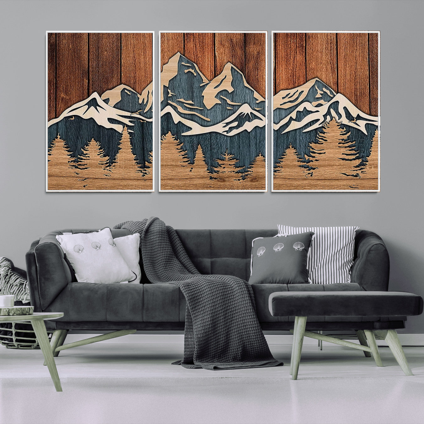 41330-MGV-CV-36X24-Rustic Wood Style Mountain Wall Art, Nature Forest Canvas Print, Wooden Textured Mountain Artwork,