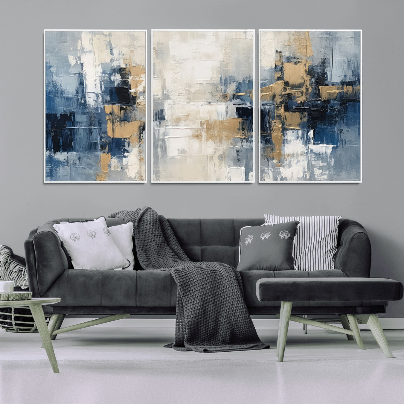 44344-MGV-CV-36X24-Modern Abstract Canvas Wall Art in Blue and Gold Tones | Large Contemporary Art for Living Room,