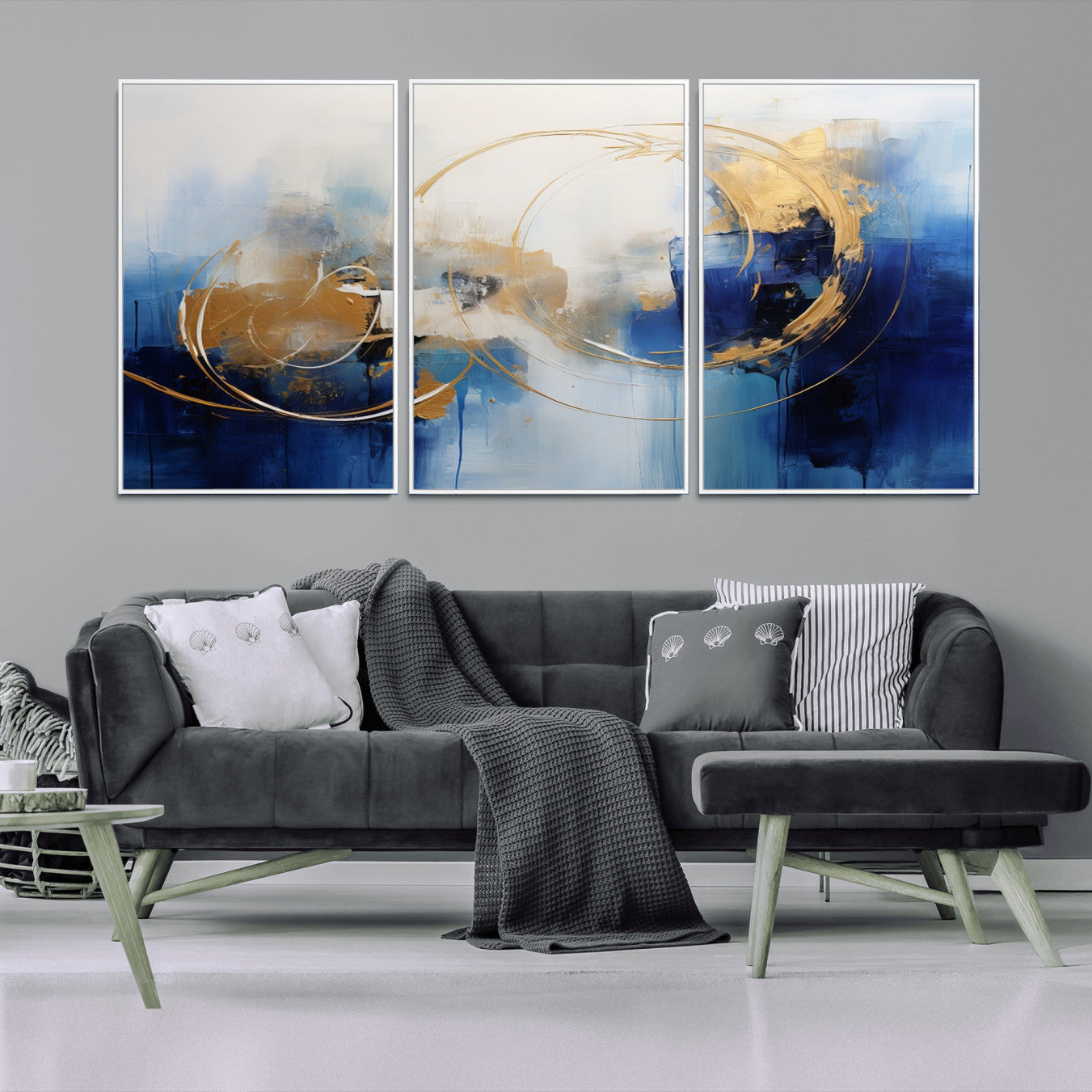 52314-MGV-CV-36X24-Navy Blue Abstract Wall Art Canvas Print