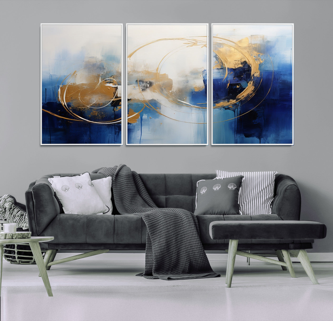 52314-MGV-CV-36X24-Navy Blue Abstract Wall Art Canvas Print