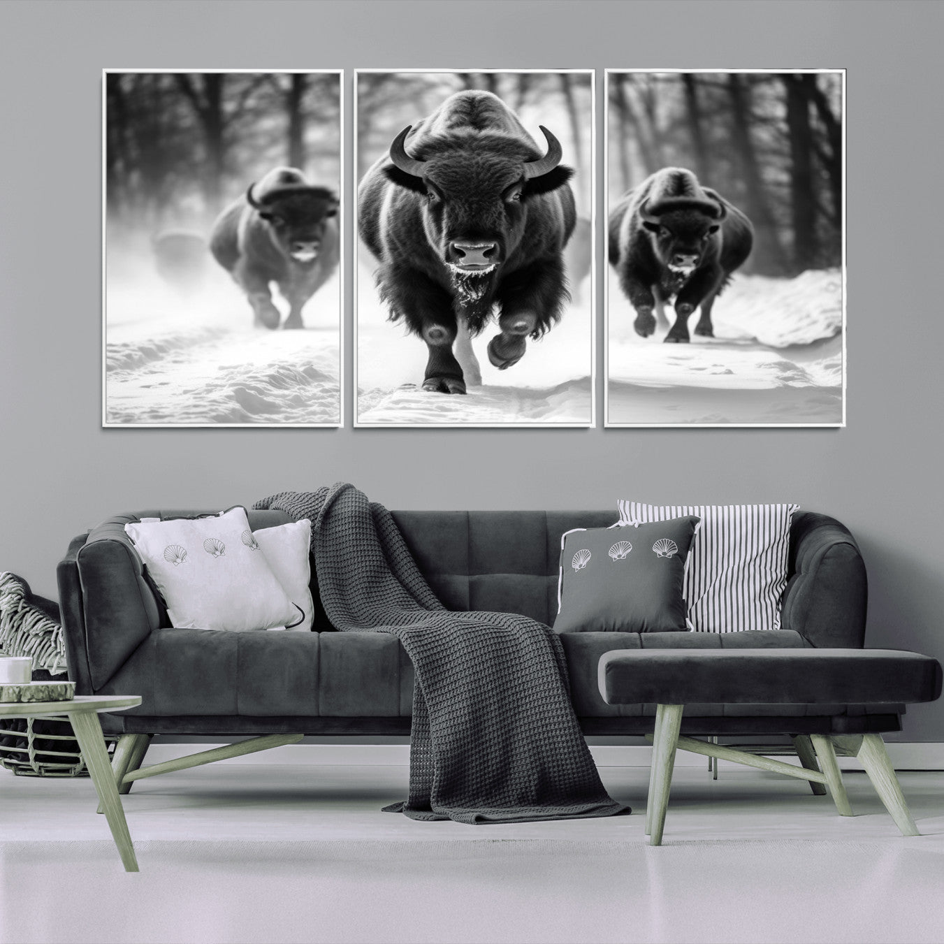 -Buffalo Wall Art Canvas Print, Bison Family Wall Art Canvas Print
