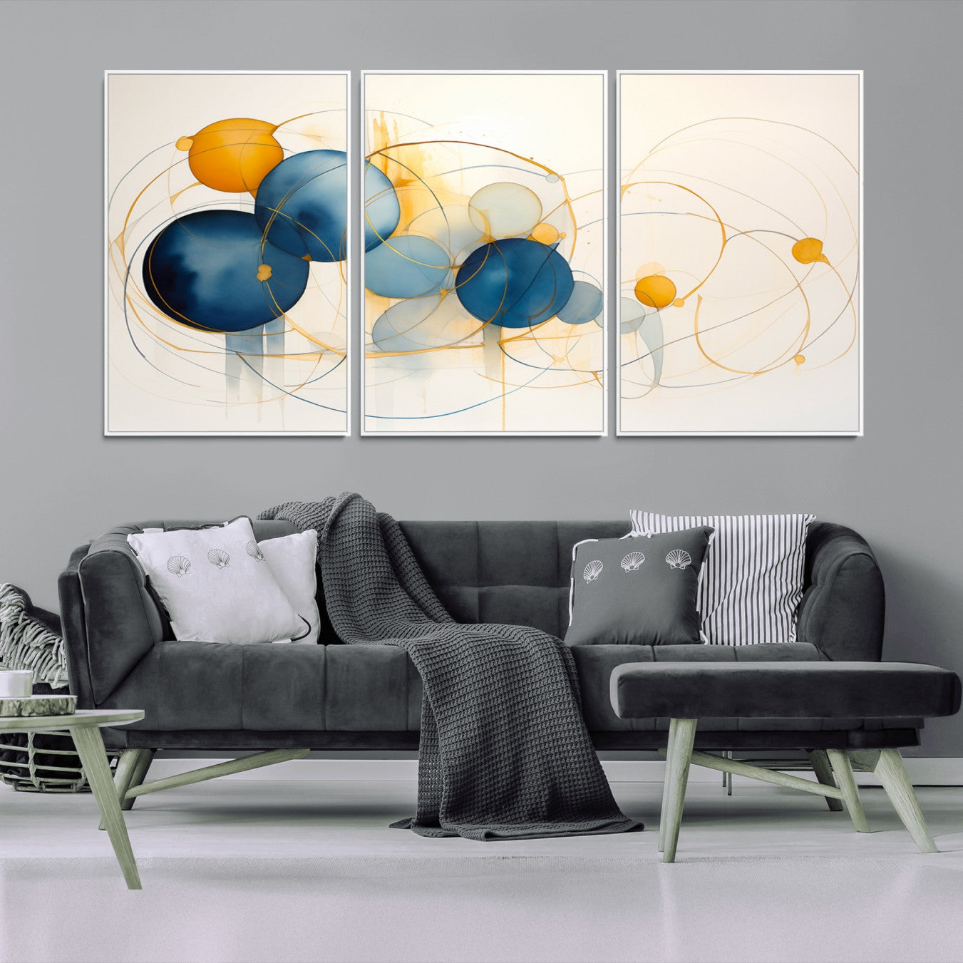 36188-MGV-FC-60X30-3P_White-Geometric Blue Orange Abstract Wall Art Canvas, Geometric Blue Orange Canvas Print