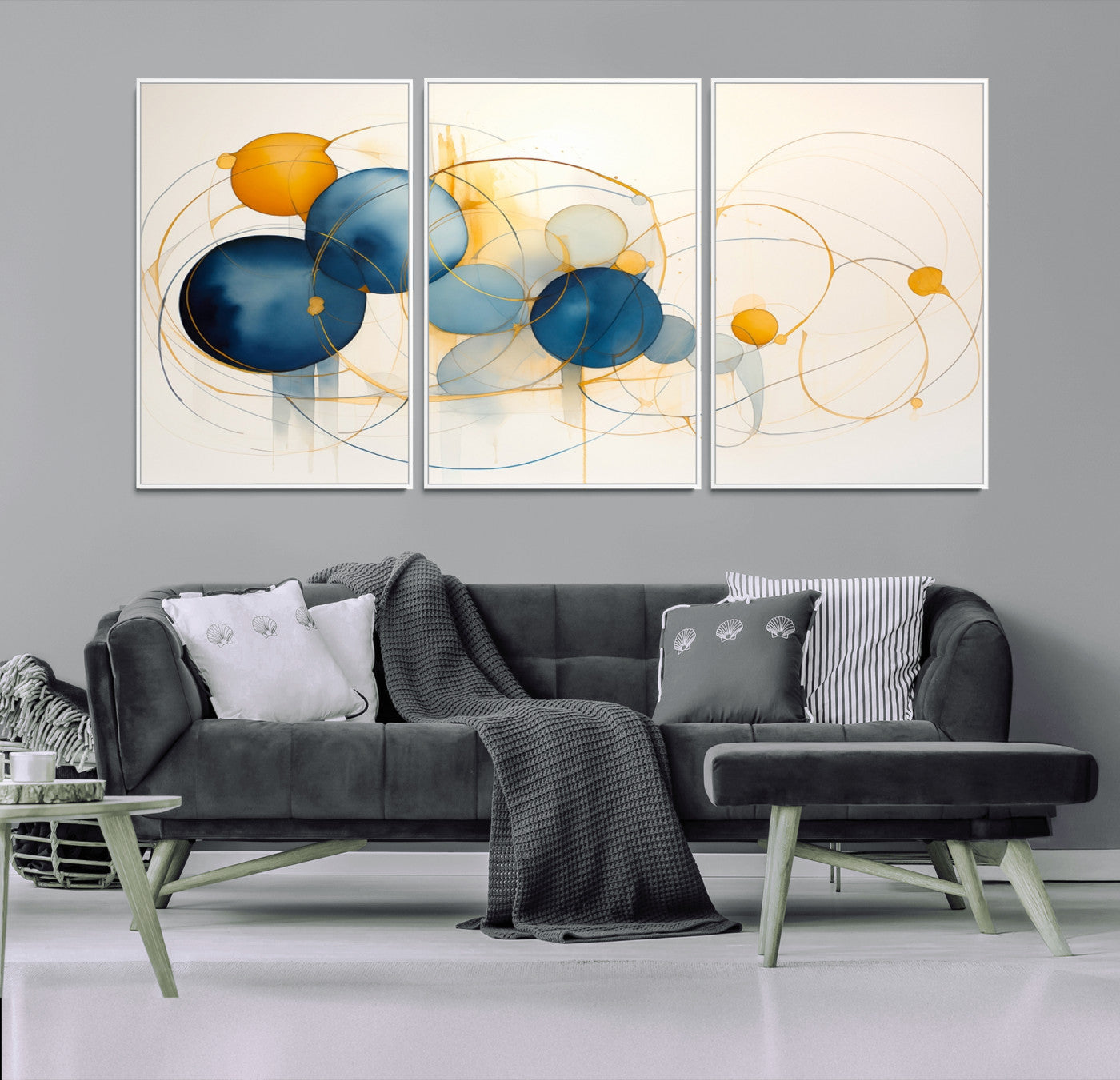 36188-MGV-FC-60X30-3P_White-Geometric Blue Orange Abstract Wall Art Canvas, Geometric Blue Orange Canvas Print