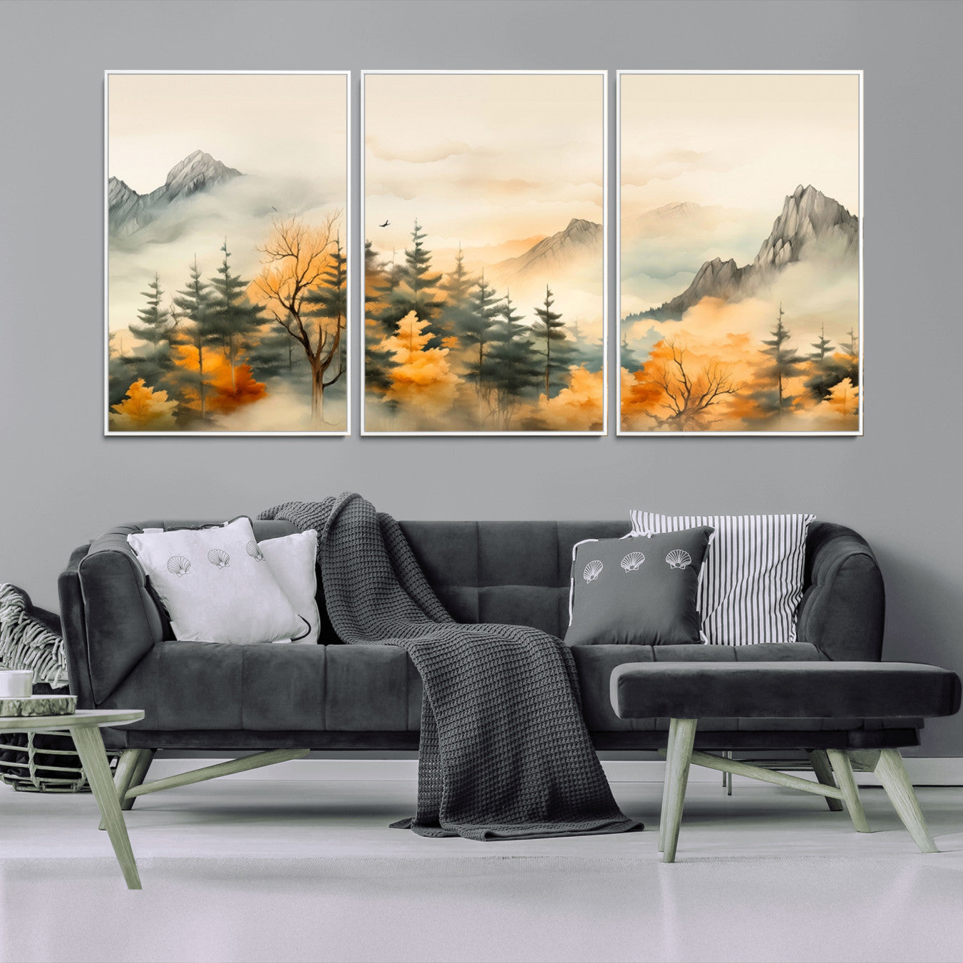 79192-MGV-CV-36X24-Abstract Watercolor Mountains and Trees Autumn Art, Watercolor Mountains and Trees Canvas Print