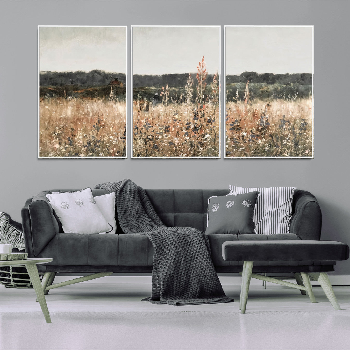 46308-MGV-CV-36X24-Abstract Wildflower Art Field Landscape Oil Painting Print, Country Field Wall Art - Framed Ready to