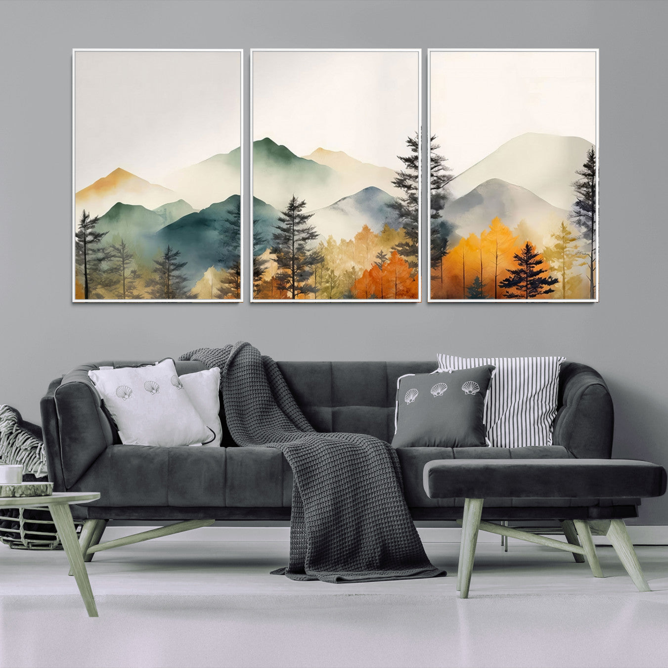25689-MGV-CV-36X24-Abstract Watercolor Mountains and Trees Autumn Wall Art, Mountains and Trees Autumn Wall Art Canvas
