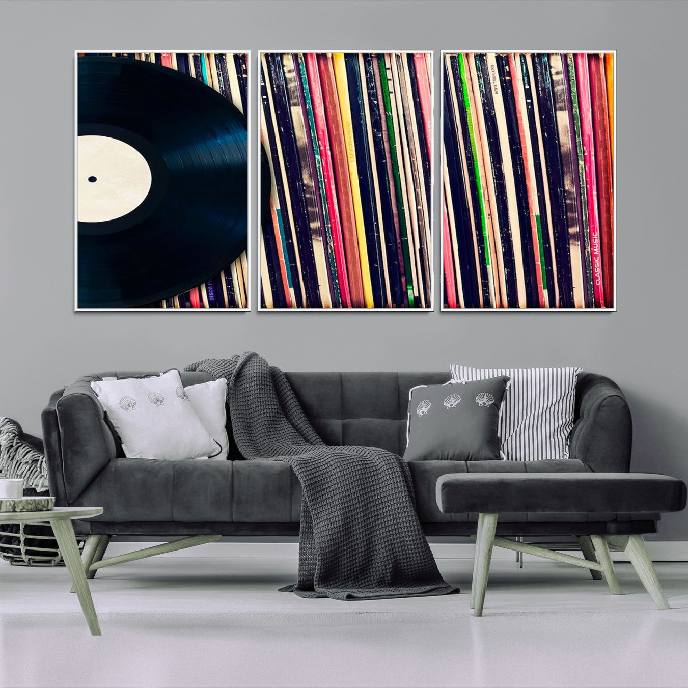 -Vinyl Record and Album Collection Canvas Wall Art - Retro Music Decor, Vintage Vinyl, Vinyl Record