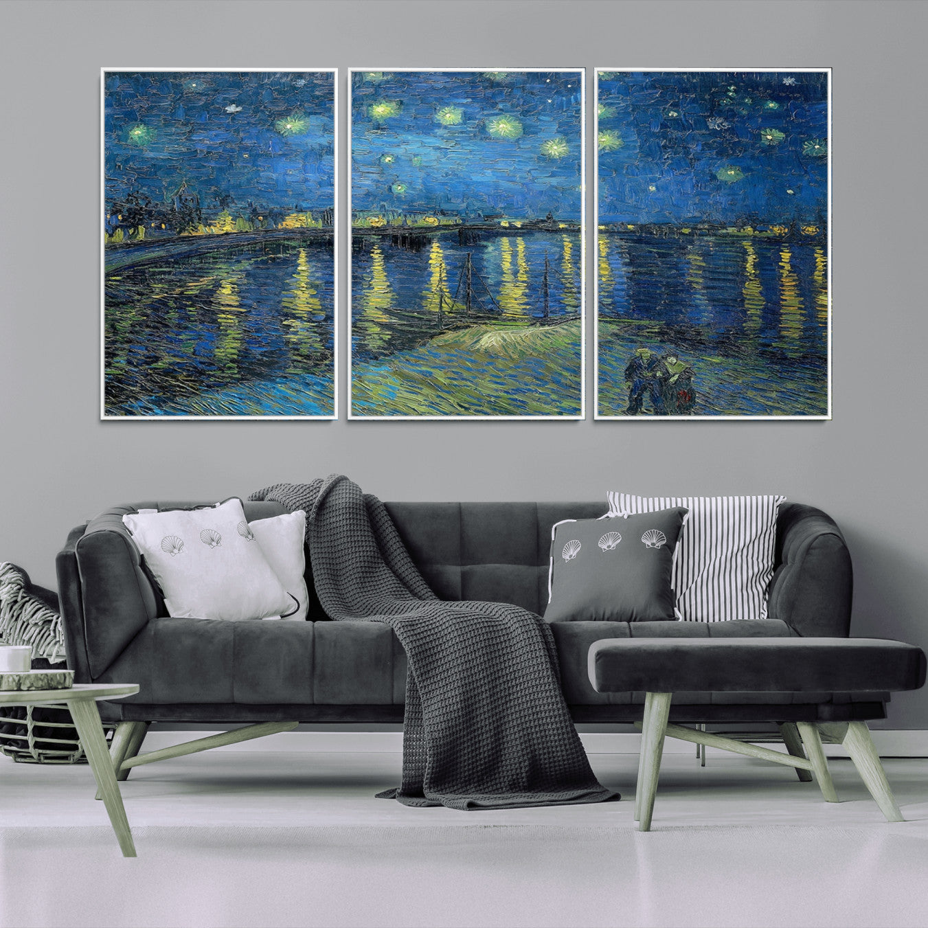 94605-MGV-FC-60X30-3P_White-Vincent van Gogh Starry Night over the Rhone Abstract Wall Art Canvas, Starry Night Canvas Print