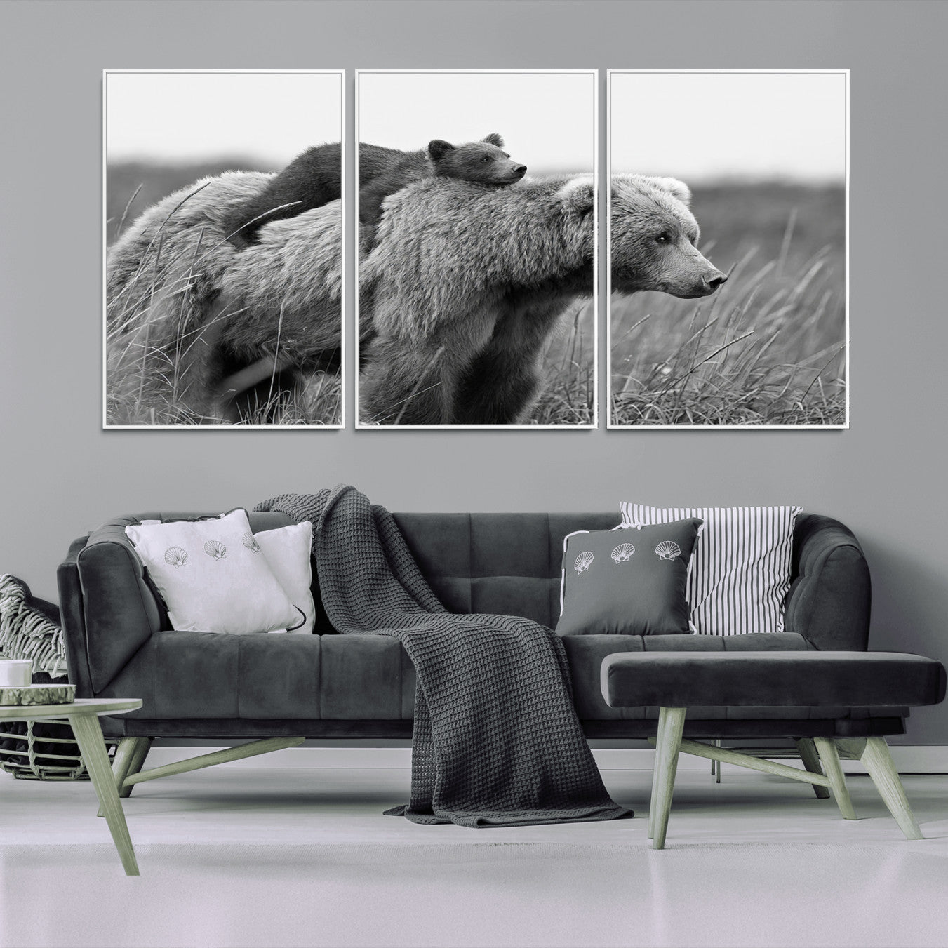 76338-MGV-FC-60X30-3P_White-Bear and Cub Wall Art Canvas | 399 Bear Cub Wildlife-Inspired Animal Art for Living Room or Office |