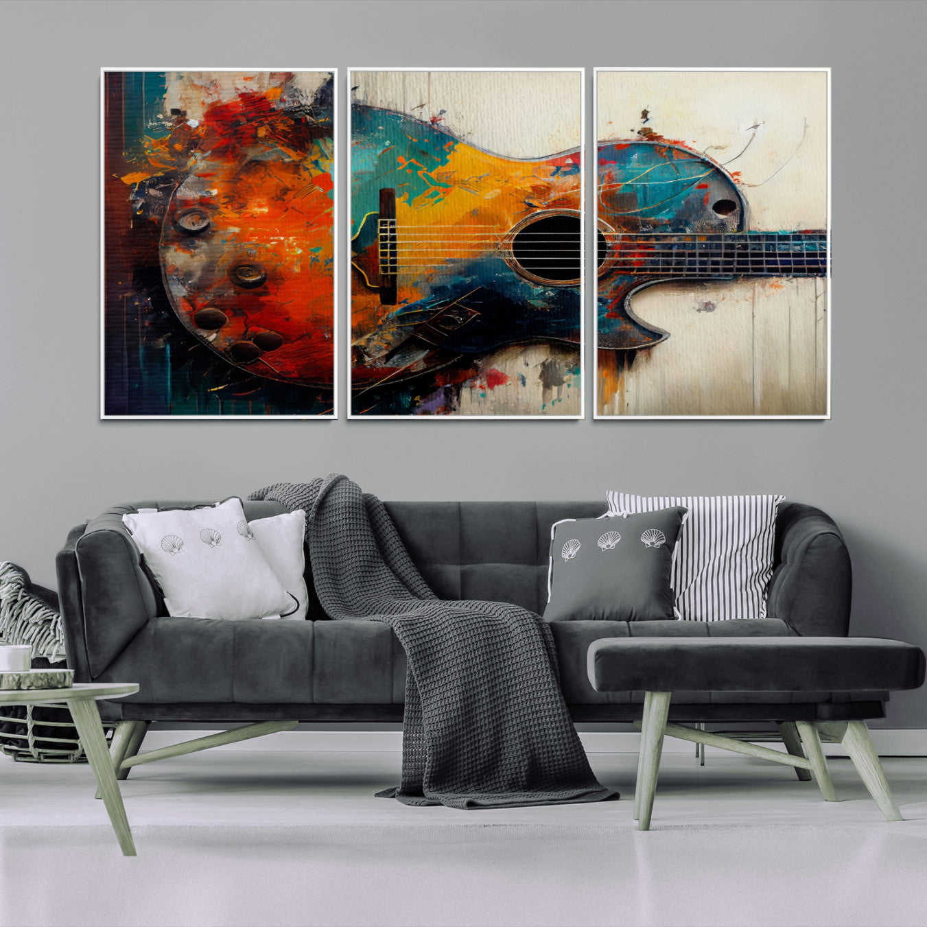 89330-MGV-FC-60X30-3P_White-Abstract Guitar Wall Art Canvas | Vibrant Music-Inspired Art for Living Room or Studio | Colorful