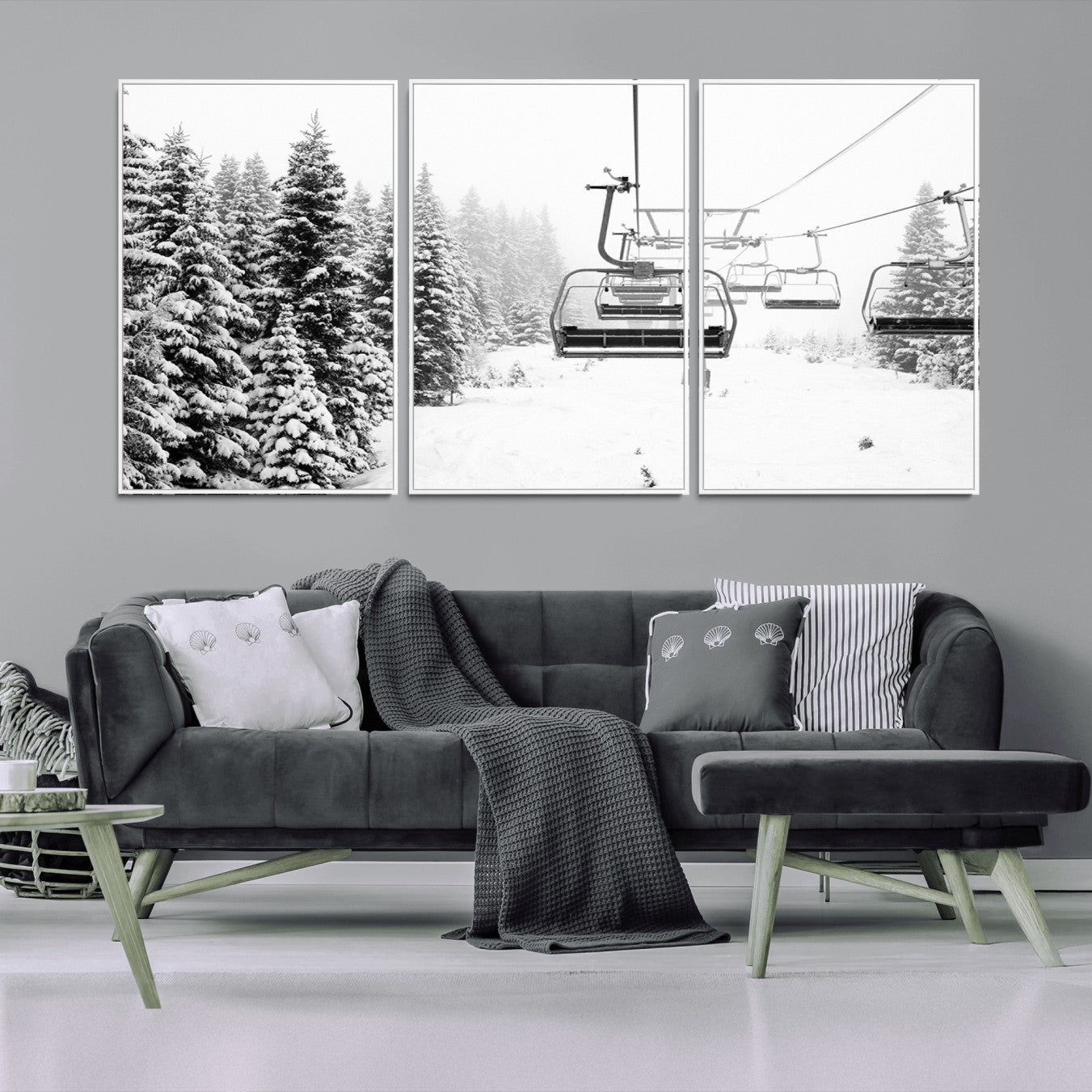 -Ski Wall Art - Ski Lift Wall Art Canvas Print Snow Covered Spruce Trees Winter Wall Art Ski Skier