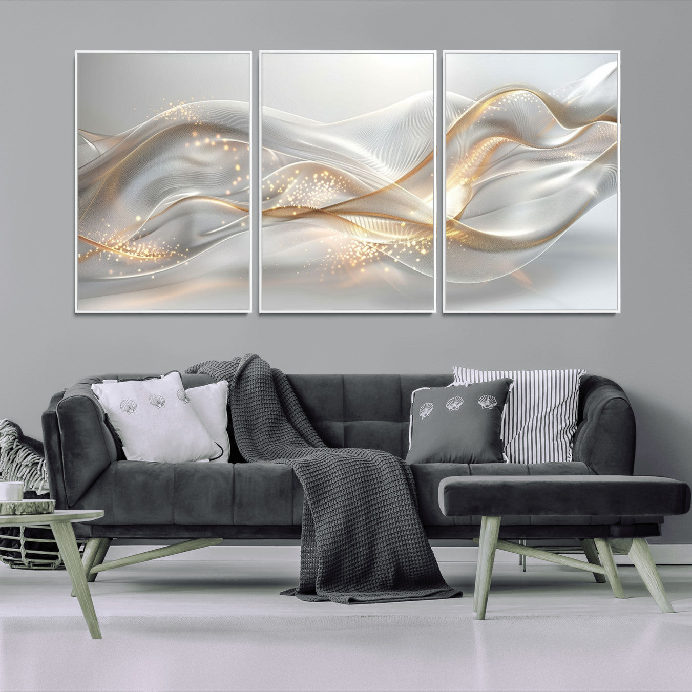 Lines2-MGV-CV-36X24-Abstract art Grey and Gold Lines Wall Art