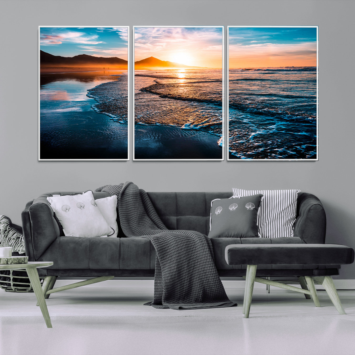 26494-MGV-CV-36X24-Sunset Beach Ocean Canvas Wall Art – Tranquil Ocean Reflections at Dusk – Ready to Hang