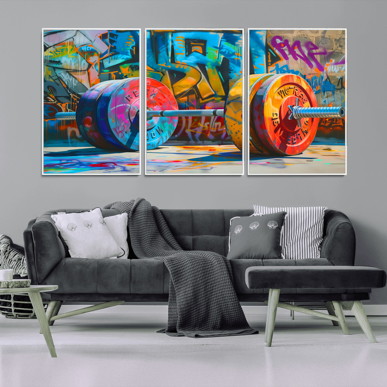 -Fitness Gym Barbell Graffiti Wall Art Canvas Print