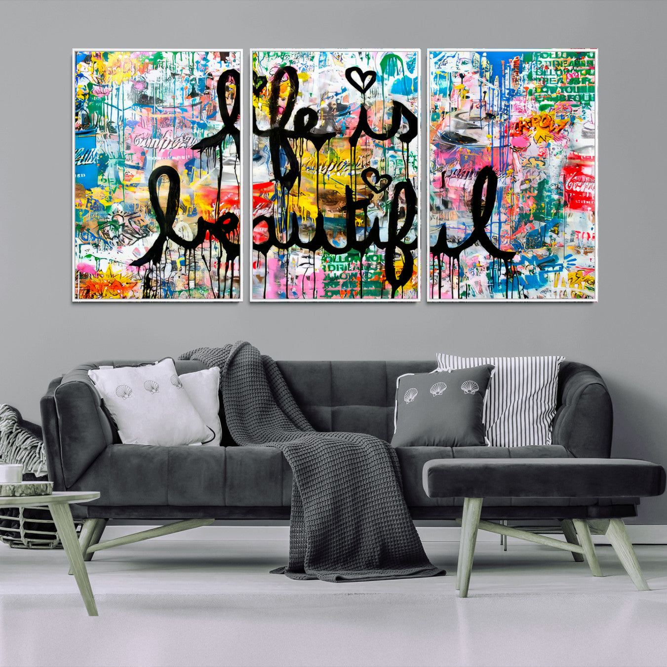24774-MGV-FC-60X30-3P_White-Life Beautiful Art Print - Banksy Graffiti Wall Art Canvas Print | Graffiti Wall Art Canvas Print