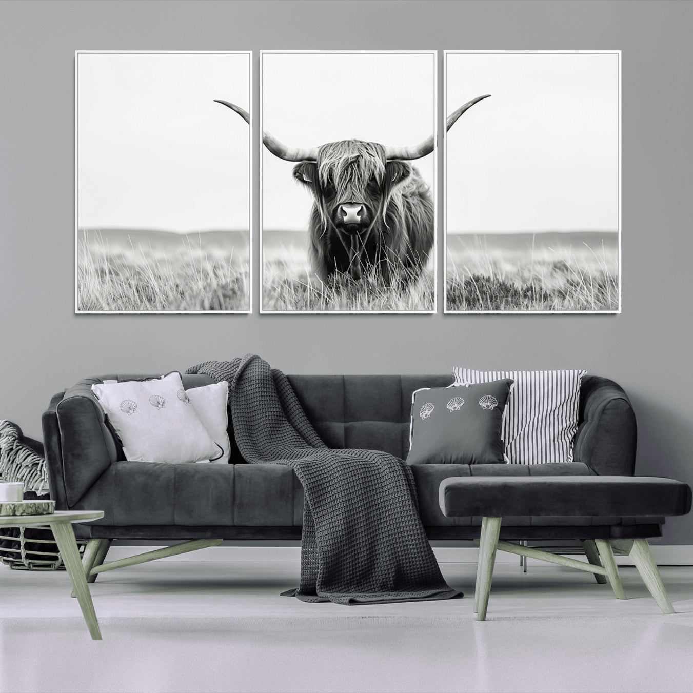 -Highland Cow Canvas Wall Art – Majestic Beauty in Black and White