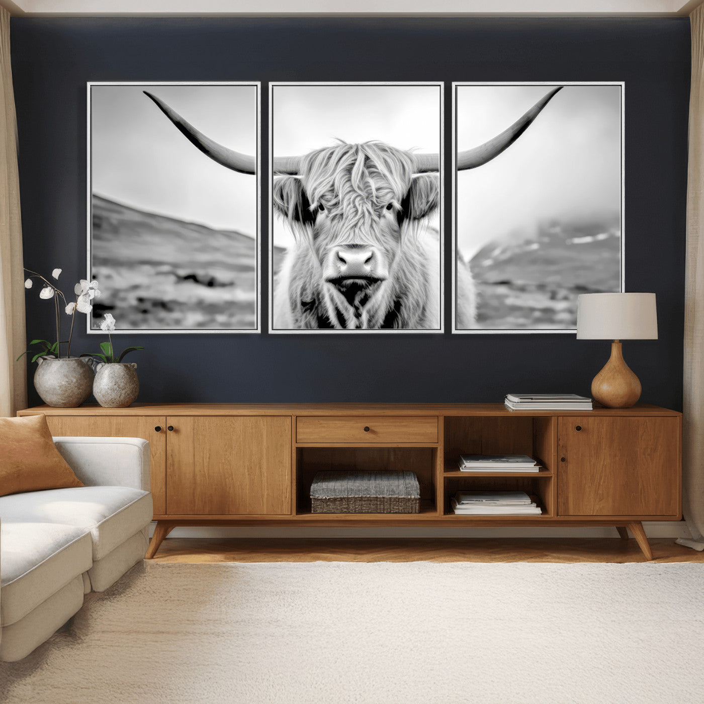 80564-MGV-CV-60X30-3P - Scottish Cow Wall Art Canvas Print