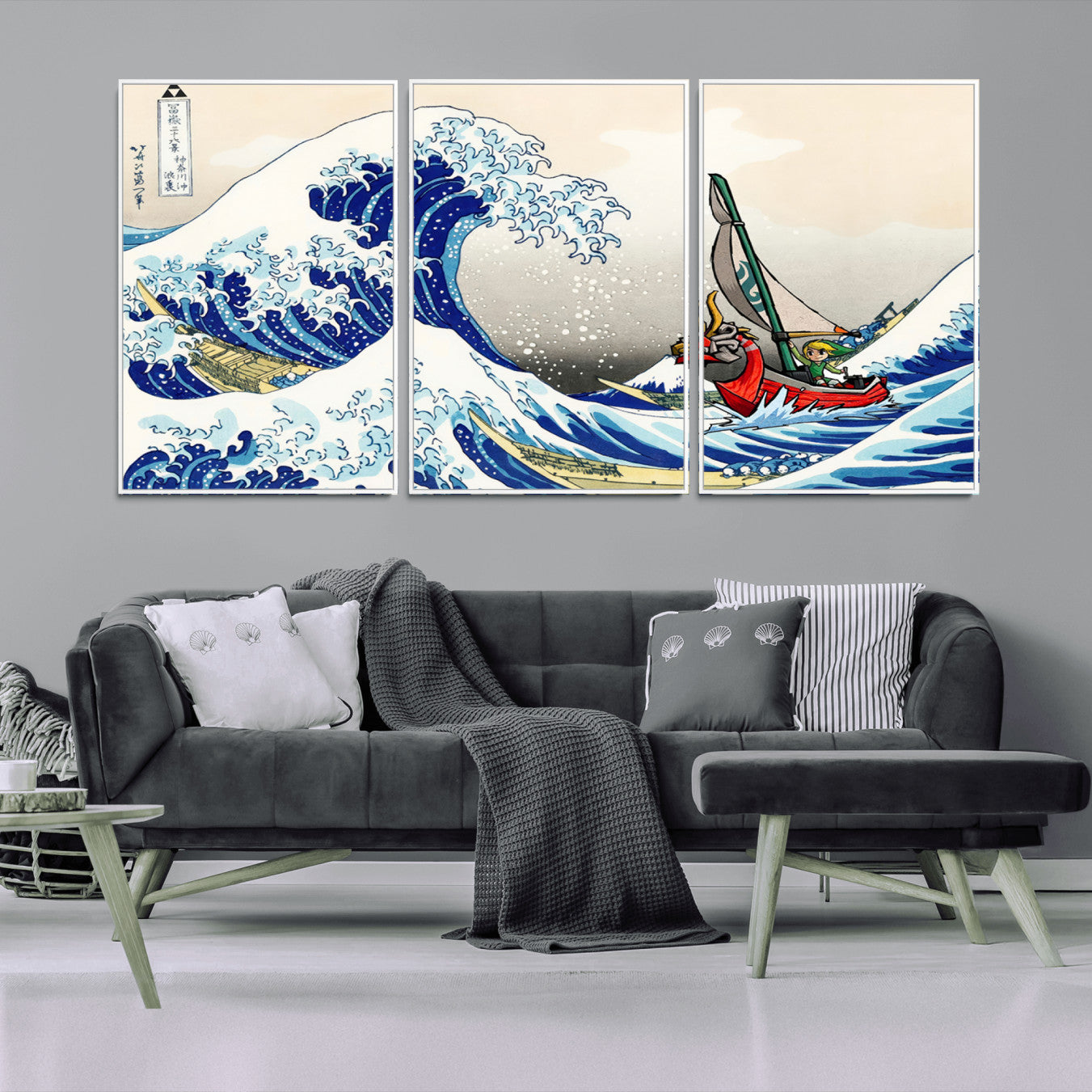 19450-MGV-CV-36X24-Katsushika Hokusai Kanagawa Giant Wave Wall Art Canvas Print | Iconic Japanese Art for Living Room