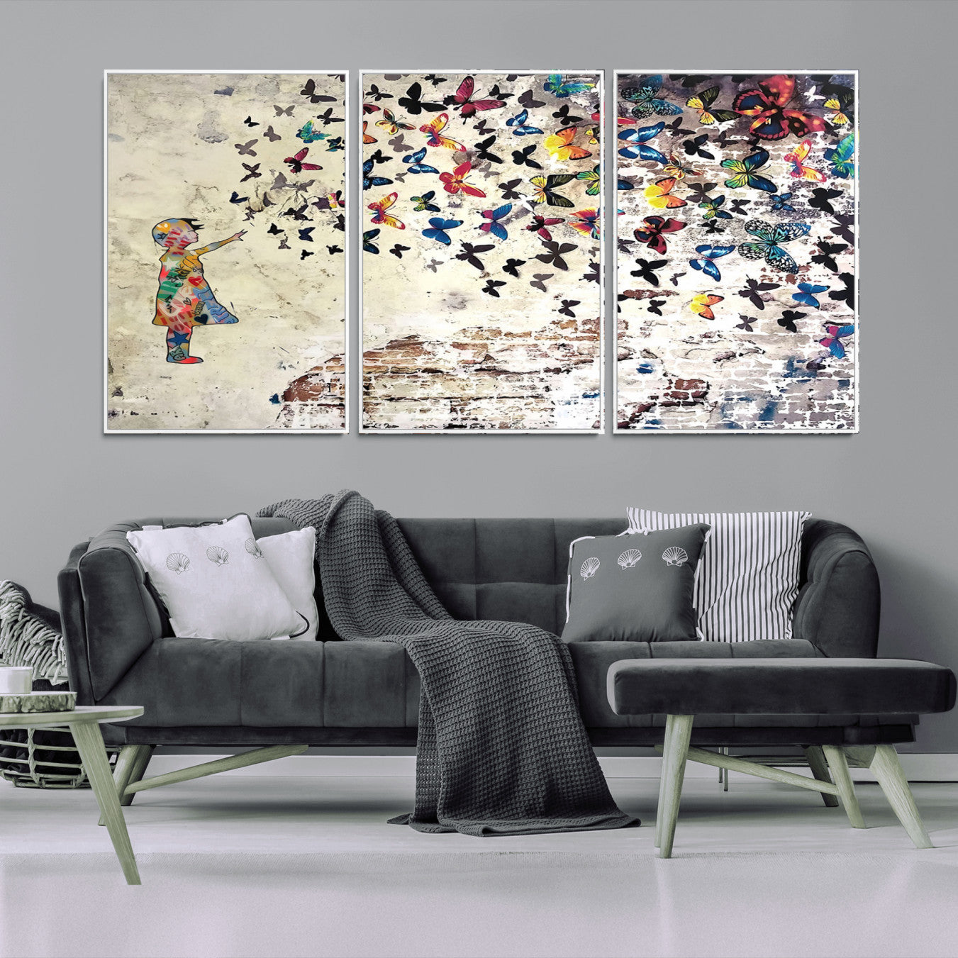 -Banksy Wall Art - Banksy Girl Butterfly Graffiti Wall Art Canvas Print - Butterfly Girl and Freedom