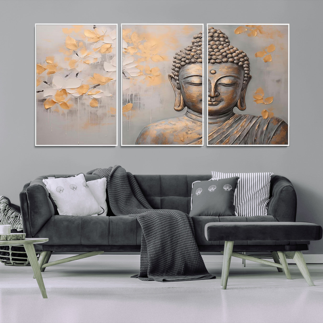 -Abstract Buddha Statue Wall Art Canvas Print - Modern Meditation Decor for Living Room, Office, Yoga